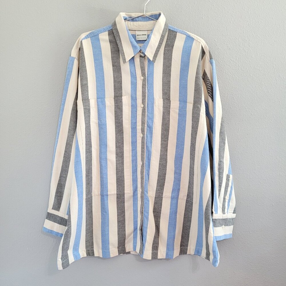 Zulu & Zephyr Blue, Gray & White Vertical Stripe Button-Down Shirt